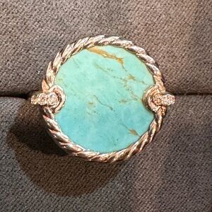 Brand New David Yurman Elements Ring with Turquoise and Pave Diamonds - 6 3/4